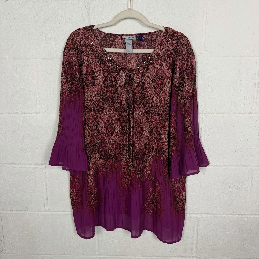 Catherine's‎ Beaded BoHo Tunic Plus Size 1XWP Flare Sleeves Colorful Maximalist